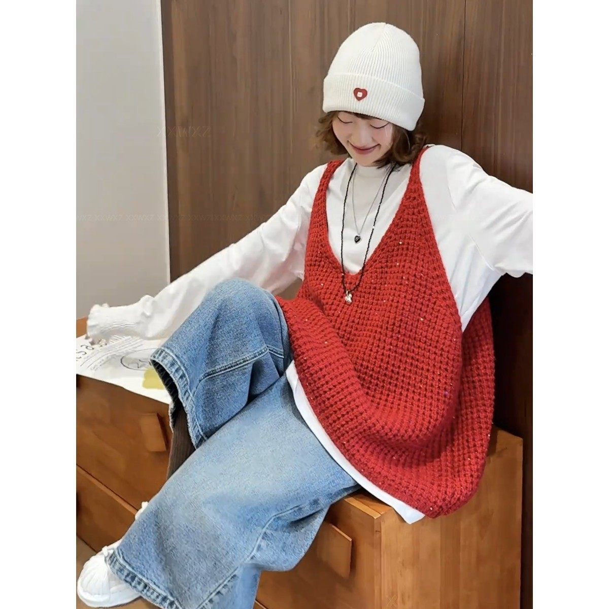 复古大码红色针织马甲女款2026新款细闪叠穿马夹背心外穿吊带上衣,女装/女士精品,大码内搭,淘宝优惠券,粉丝福利购,淘宝优惠卷