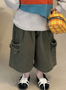 Opao 7052女童2026春款军绿色蝴蝶结七分阔腿裤（汉服）