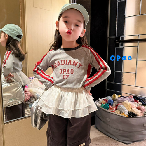 Opao 26秋 5179女童圆领字母条纹长袖