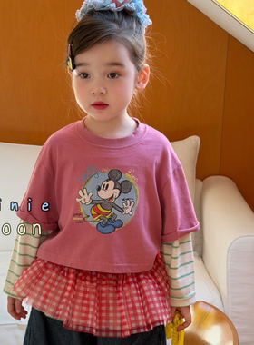 小月亮 26春 62027女童玫粉色米奇假两件上衣