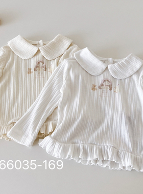 AH 26春66035女童娃娃领白色卡通T恤