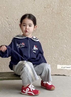 小鹿慕水女童套装25秋款卡通翻领外套95508+波点休闲直筒裤95509