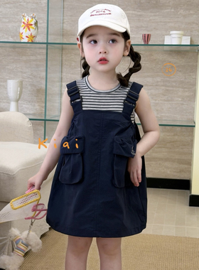 26夏 kiai 862176 女童条纹背心+背带裙