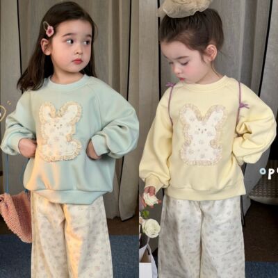 Opao 6108女童2026春款韩系小碎花小兔贴布刺绣卫衣