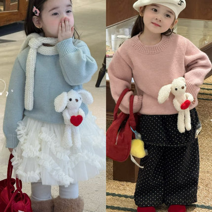 橙小七 25秋冬 女童立体小狗毛衣5273 圆点屁帘加绒裤5230