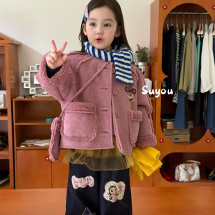 苏右 26冬~女童粉色加厚毛毛外套565129 小玉加绒牛仔裤565037