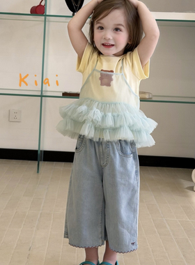 26夏 kiai 女童短袖+吊带套装862112 九分牛仔裤812355