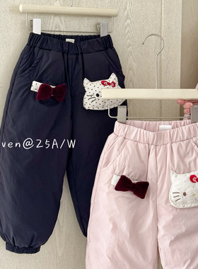 7seven 7446儿童冬款90绒蝴蝶结kt羽绒裤保暖裤一条过冬