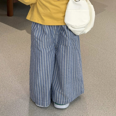 Opao 7063女童2026春款蓝色条纹阔腿裤