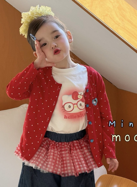 小月亮 26春 62028女童红色圆点毛衣开衫