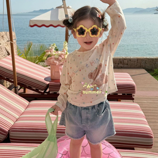26夏AH 女童小熊星星长袖薄上衣77281 牛仔短裤77260