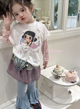 26夏 Bubble 女童卡通假两件短袖35209 蓝色喇叭裤25507