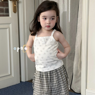 Opao 2032女童2026春款白色小兔子满印吊带