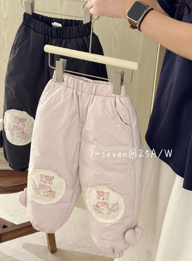 7seven 7444女童冬款90绒小猫贴布羽绒裤保暖裤一条过冬