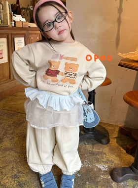 Opao 26秋 6122女童套装卡通印花小熊卫衣卫裤两件套