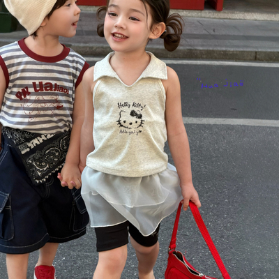 26夏 花椒~女童polo翻领kt背心 黑色瑜伽裤1138