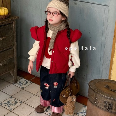 Opolala 25冬 女童羽绒马甲7175 雪人卫衣话7176 加绒牛仔裤7107