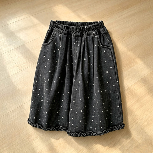 AM . 26秋 ~66109女童木耳边星星牛仔裤直筒阔腿裤长裤