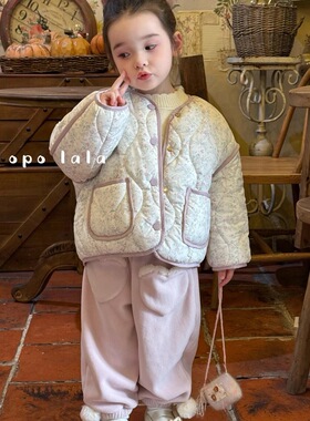 Opolala 25冬 女童碎花棉衣7023 粉色加绒卫裤7087