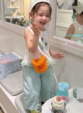 26夏 7seven 女童绿色小苹果拼纱背心3369 绿色休闲裤3365
