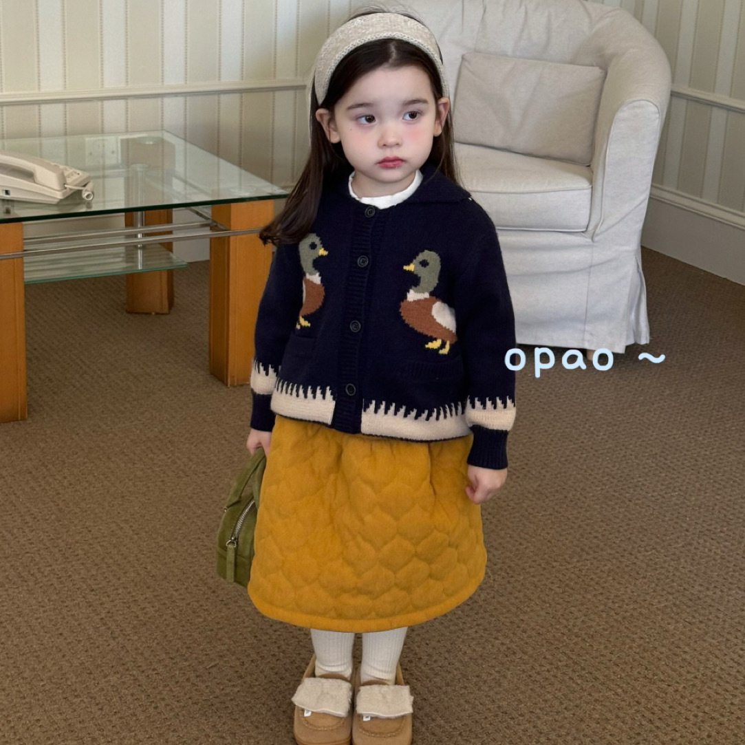 Opao 25秋冬 女童可爱鸭子毛衣开衫外套819 休闲夹棉半裙8035