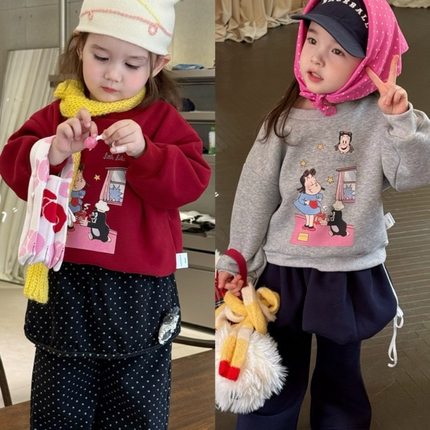 橙小七 25秋冬 女童卡通加绒卫衣5266 圆点屁帘加绒裤5230