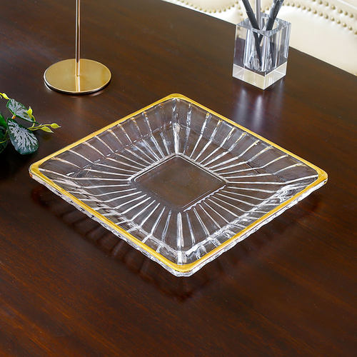 轻奢方水晶玻璃水果盘拼盘家用客厅茶杯托盘茶盘零食收纳摆件创意