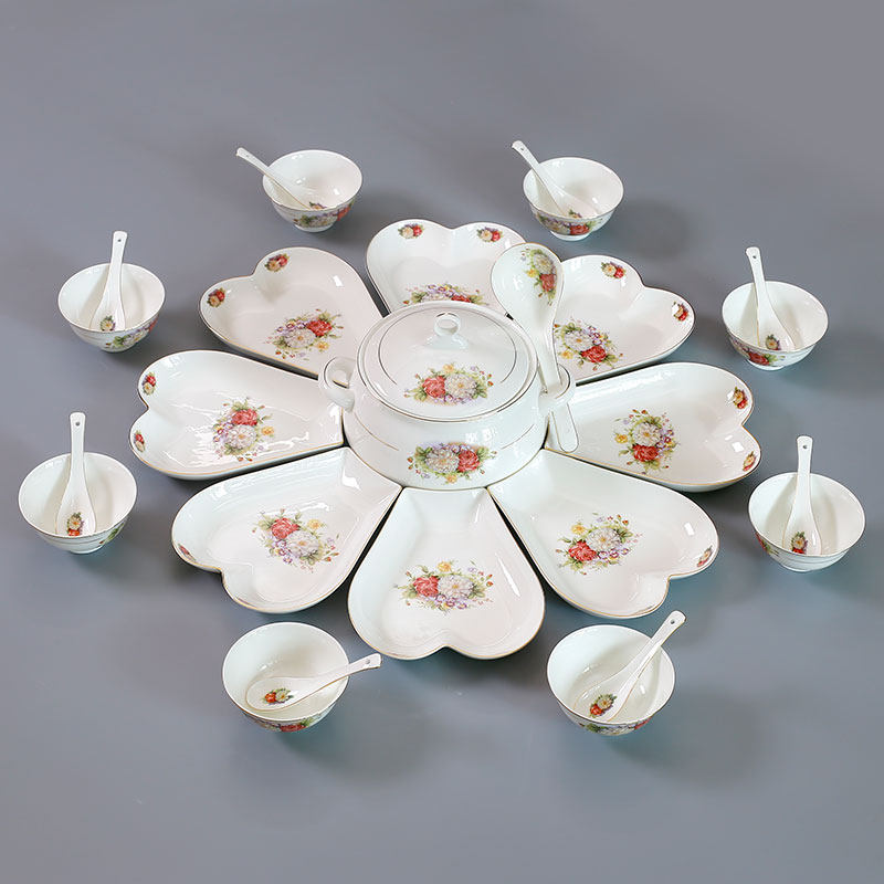 网红骨瓷团圆碗碟拼盘餐具组套装陶瓷盘子火锅菜盘用餐盘,餐饮具,盘,淘宝优惠券,粉丝福利购,淘宝优惠卷