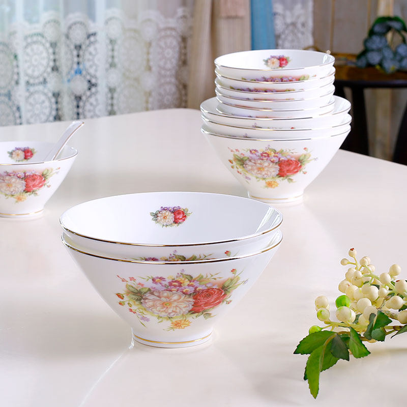 欧式金边骨瓷6英寸防烫高脚面碗家用陶瓷碗创意澳式汤碗网红餐具,餐饮具,碗,淘宝优惠券,粉丝福利购,淘宝优惠卷