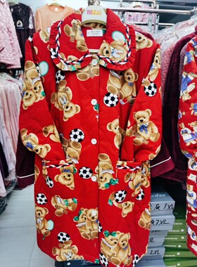 欣琦丝夹层棉熊熊、格子中睡袍21784