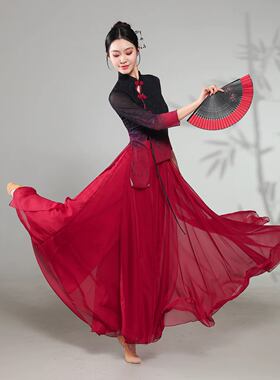中国红虞美人旗袍大摆舞服