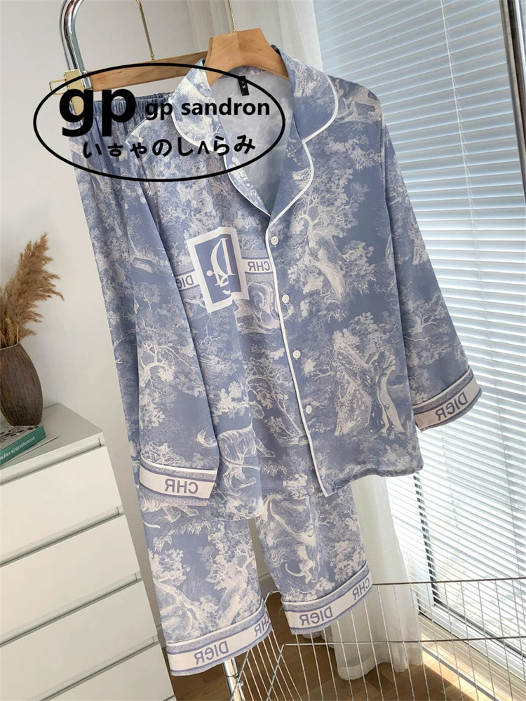 日本gp真丝睡衣女水墨丛林家居服