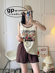 日本小众gp莫代尔睡衣女凉快无袖背心短裤套装运动休闲小熊甜美