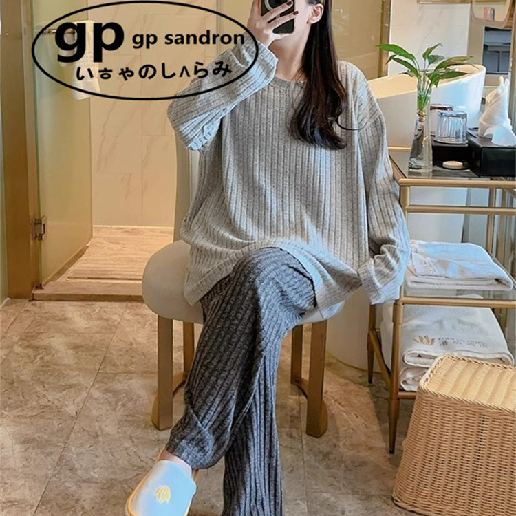 日本GP睡衣女针织磨毛加肥保暖