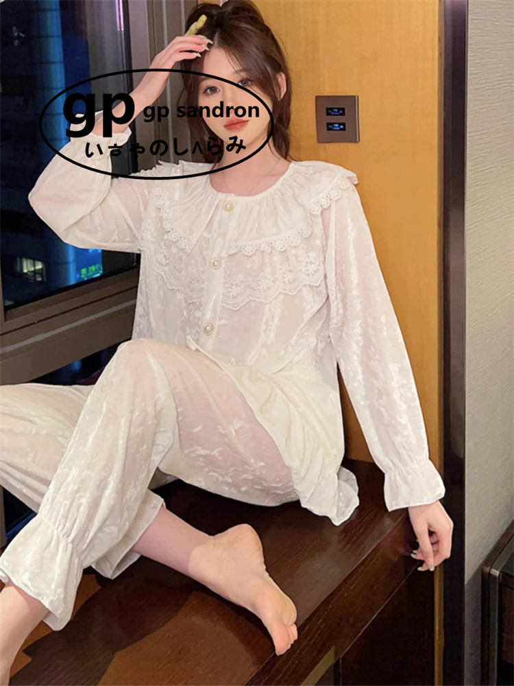 日本gp金丝绒睡衣女宽松家居服