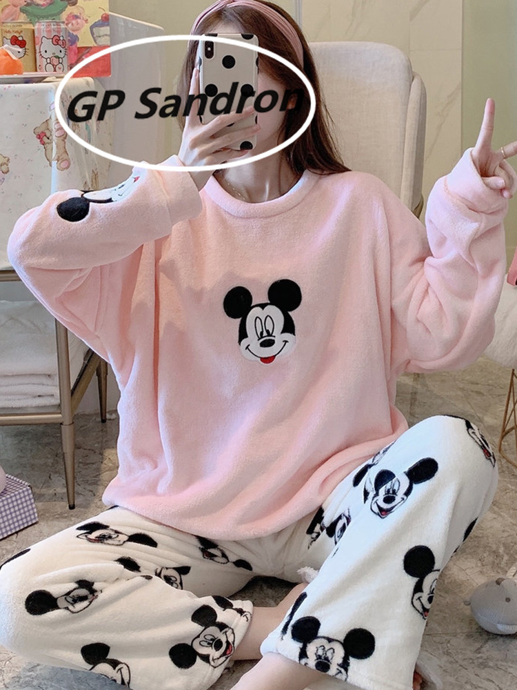 珊瑚绒睡衣女米老鼠加绒家居服