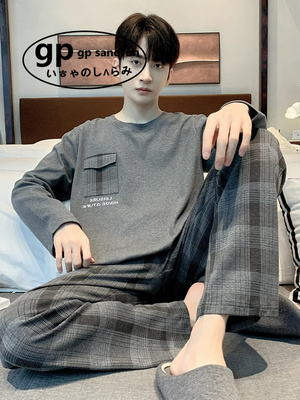 日本gp睡衣男士大码格子纹家居服
