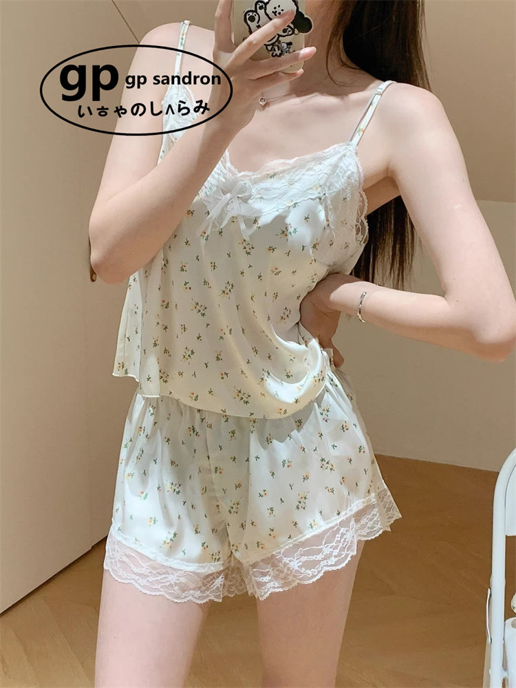日本gp碎花吊带睡衣女清新家居服