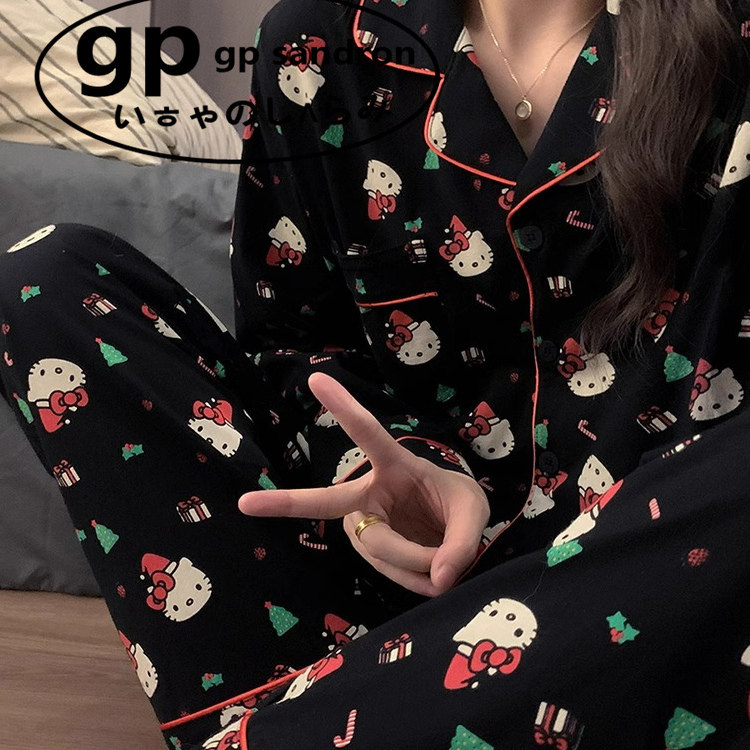 日本gp纯棉睡衣女长袖卡通圣诞
