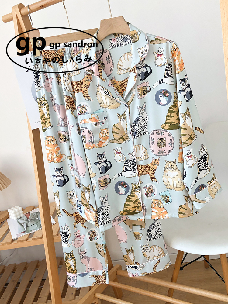 日本gp睡衣女可爱猫咪冰丝家居服