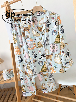 日本gp睡衣女可爱猫咪冰丝家居服
