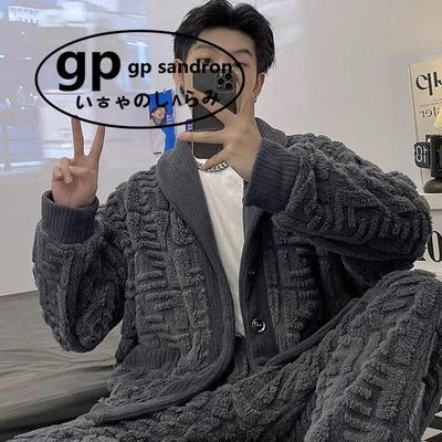 日本GP睡衣男秋冬季保暖珊瑚绒