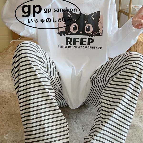 日本小众gp纯棉睡衣女款长袖圆领夏天套装卡通学生春秋冬季家居服