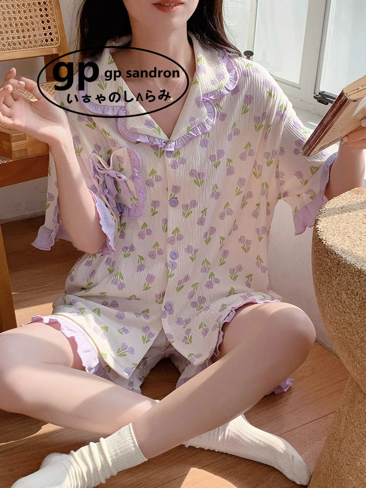 日本小众gp睡衣女款纯棉夏季短袖甜美高级感薄款网红风家居服套装