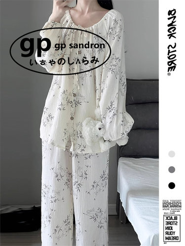 日本gp新中式棉纱睡衣女款春秋
