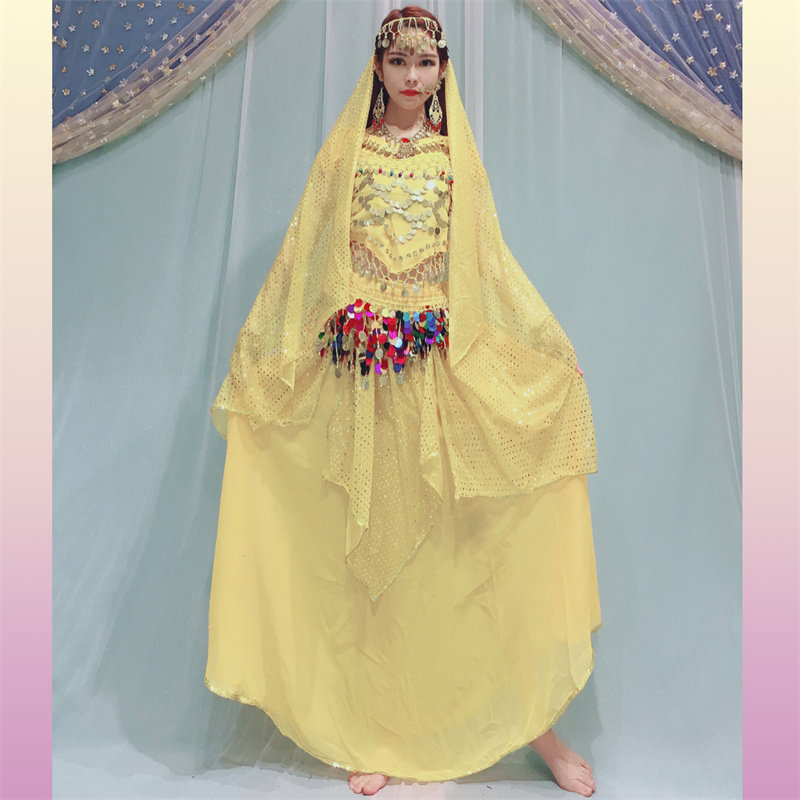 百雅千慧印度舞服装天竺少女肚皮舞表演出服成人小辣椒有袖小点裙