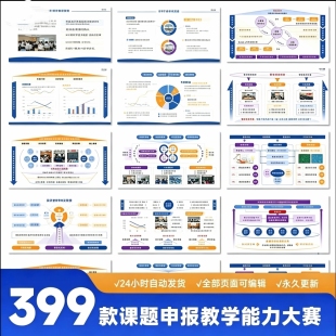 课题申报教学能力大赛PPT模板结题架构设计图十二图PPT模板简约感