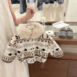 【送围脖】亲子装费尔岛外套男女童可拆卸毛领羊羔毛加绒加厚上衣