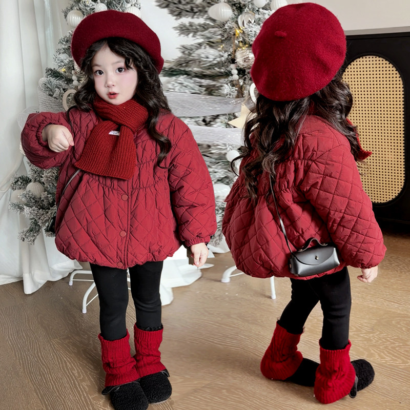送围巾！女童冬季棉服2025新款加绒厚外套宝宝红色喜庆拜年服棉袄,童装/婴儿装/亲子装,棉袄/棉服,淘宝优惠券,粉丝福利购,淘宝优惠卷