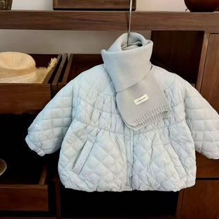 棉衣宝宝外套上衣 棉服加棉保暖公主冬季 本期bi入 女童菱格娃娃衫